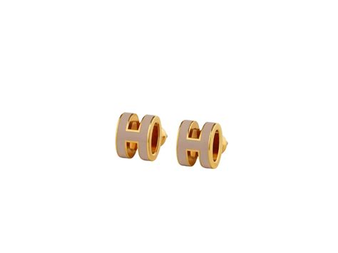 HERMES Gold Lacquered Pop H Earrings Marron Glace